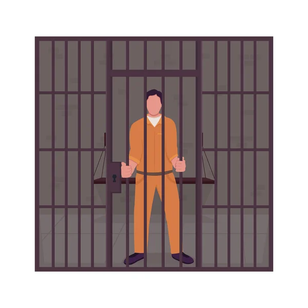 Hombre Prisionero Cárcel Semi Plana Color Vector Carácter Persona Cuerpo — Vector de stock