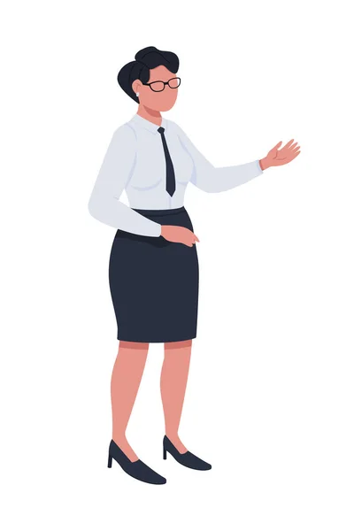女性公务员半扁平色矢量字符 装模作样 全身白皙的人穿裙子的办公室职员将现代漫画风格的插图与平面设计和动画分开 — 图库矢量图片