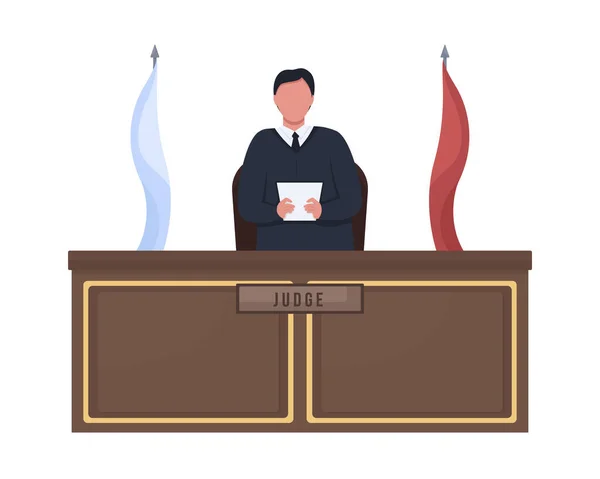 Άντρας Δικαστής Στέκεται Πίσω Από Βάθρο Ημιδιάφανο Χρώμα Διανυσματικό Χαρακτήρα — Διανυσματικό Αρχείο