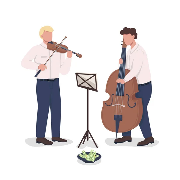 Violoniste Violoncelliste Performances Semi Plat Couleurs Vectorielles Personnages Plein Corps — Image vectorielle