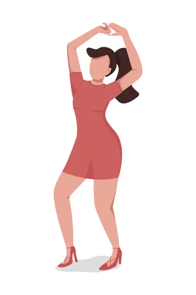 Mladá Žena Tančí Pro Relaxaci Poloplochý Barevný Vektor Charakter Osoba — Stockový vektor
