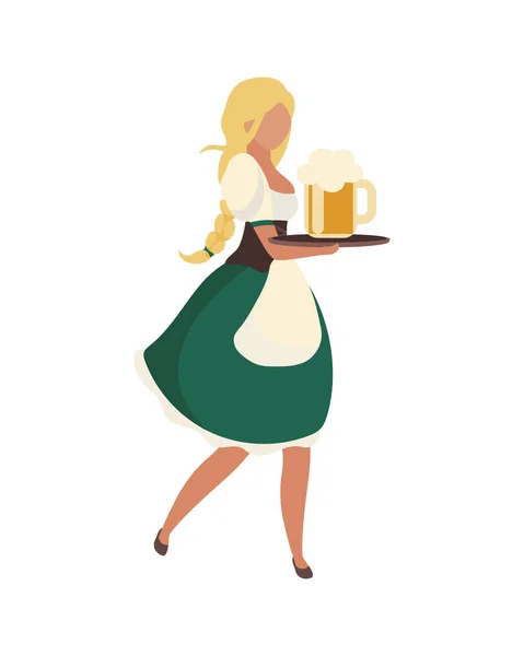 Niemiecka Kobieta Niosąca Tacę Półpłaskim Charakterem Wektora Piwa Pełna Osoba — Wektor stockowy
