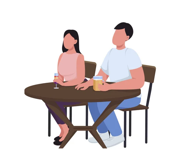 Couple Bar Semi Flat Color Vector Characters Sitting Figures Full — Stock Vector