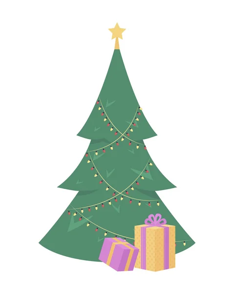 Χριστουγεννιάτικο Δέντρο Δώρα Ημι Επίπεδη Χρώμα Διάνυσμα Αντικείμενο Πλήρες Ρεαλιστικό — Διανυσματικό Αρχείο