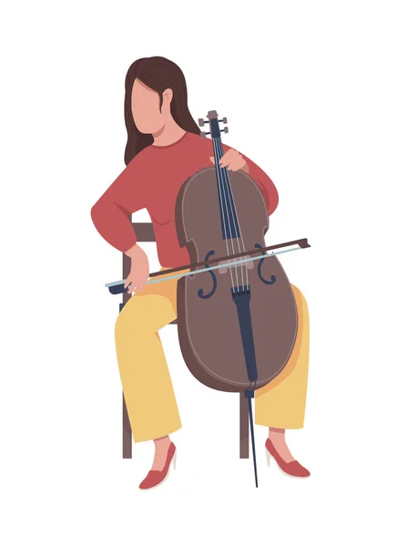 Fille Avec Violon Semi Plat Couleur Vecteur Caractère Chiffre Assis — Image vectorielle