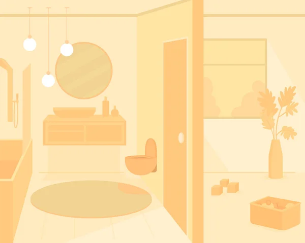 Оранжевая Одноцветная Векторная Иллюстрация Ванной Комнаты Современная Мебель Домашнем Туалете — стоковый вектор