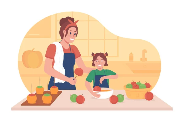 Cocinar Con Niño Otoño Vector Ilustración Aislada Haciendo Manzanas Con — Vector de stock