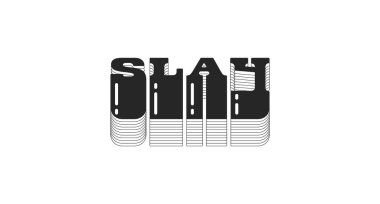 Cesur siyah viral internet argo tipografisini yok edin. Z jenerasyonu iletişimde tepki veriyor. Etkileyici bir jargon. Tek renkli 80 'lerin sentetik dalgası, katmanlı gölgeli bir kelime. Popüler kültür. Danfo yazı tipi kullanıldı