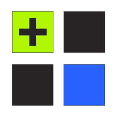 Artı tabela ve katı bloklar 2D çizgi film nesnesi. Geometrik ızgara. Basit kareler düzenlendi. Minimum modern düzen. Soyut elementler beyaz üzerine izole edilmiş düz vektör klipsi sanatı. Benek illüstrasyonu