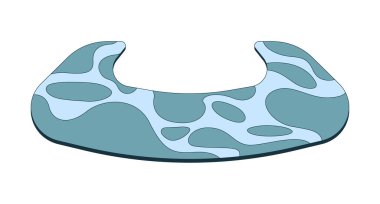 Soyut su desenli 2D karikatür nesneli U şeklinde bir tuvalet halısı. Banyo paspası. Tuvalet aksesuarı. Yumuşak ayak altında. Zemin, beyaz üzerine izole edilmiş düz vektör klipsi sanatını kapsıyor. Benek illüstrasyonu