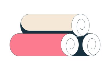 Yuvarlak havlular 2D çizgi film nesnesi. Spa, banyo malzemeleri, ev hijyeni. Sağlık dekoru. Güzel düzenleme. Pamuk, beyaz üzerine izole edilmiş element düz vektör klipsleme sanatı. Benek illüstrasyonu