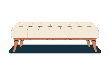 Zarif yatak odası bankı 2D karikatür nesnesi. Döşeme mobilyaları. Samimi mobilyalar. Zarif bir yer. Tahta bacaklı yumuşak yastık beyaz üzerine izole element düz vektör klipsli sanat. Benek illüstrasyonu