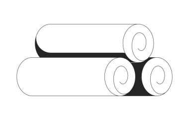 Yuvarlak havlular 2D hat nesneleri istifliyor. Spa, banyo malzemeleri, ev hijyeni. Sağlık dekoru. Güzel düzenleme. Pamuk bohça yalıtılmış clipart vektör mürekkep ana hatları ögesi. Tek renkli nokta illüstrasyonu