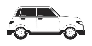 Sedan araba yan görünümü çizim doğrusal nesne. Araba kiralama. Şehir aracı. Şehir şoförü. Beyaz üzerine izole edilmiş 2B taşıyıcı vektör taslak sanatı. El çizimi çizimi çizimi