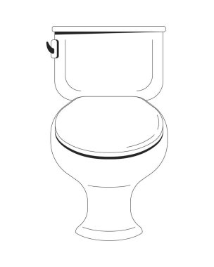 Minimalist tuvalet 2D hattı nesnesi. Beyaz koltuk ve sifonu çek. Banyo armatürü. Tuvalet hijyeni. Seramik hijyenik yazılımlar izole edilmiş Clipart vektör mürekkep ana hatları öğesi. Tek renkli nokta illüstrasyonu