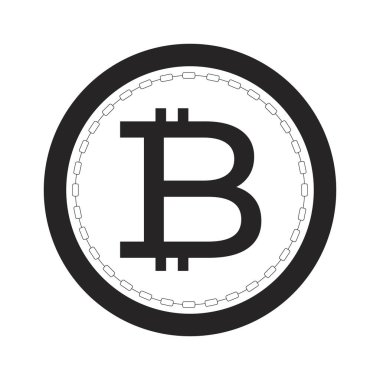 Şifreli madeni para sembolü 2D siyah nesne. Dijital para birimi. Kripto para birimi. Teknik para birimi. Modern finans. Elektronik para bitcoin izole Clipart vektör mürekkep öğesi. Tek renkli nokta illüstrasyonu