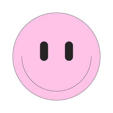 Minimalist pembe tebessüm yüz 2D çizgi film nesnesi. Mutluluk ve pozitiflik tepkisi. Duygusal bir ifade. Dost canlısı güler yüzlü emoji izole element düz vektör klipsi sanatı beyaz üzerine. Benek illüstrasyonu
