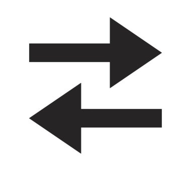 Sol ve sağ oklar 2B siyah nesneye bakıyor. Farklı yönlere. Karşıtlık değişimi. Hareket göstergeleri. Çift yönlü akış izole edilmiş Clipart vektör mürekkebi ögesi. Tek renkli nokta illüstrasyonu