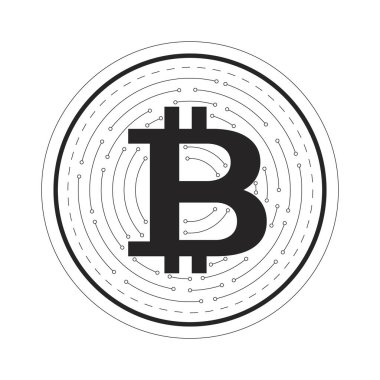 Dijital bitcoin 2D çizgi nesnesi. Devre çizgileri olan modern finans. Zincir para birimi. BTC parası. İnternet şifrelemesi izole edilmiş klipto vektör mürekkebi ana hatları ögesi. Tek renkli nokta illüstrasyonu