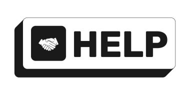 UI web düğmesini dikdörtgenleştirmeye yardım et. Yardım talebi. Müşteri desteği. Kullanıcı yönlendirmesi. İnternet sitesi faq servisi. Siyah ve beyaz tıklanabilir kalın element. Sosyal medya için CTA, yayın. Kullanılan Rubik yazı tipi