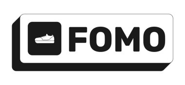 FOMO UI web düğmesi. Kaçırma korkusu. Olay uydurma. Satış aciliyeti. Özel erişim hakkı. Gelişmelerden haberdar ol. Siyah ve beyaz tıklanabilir kalın element. Sosyal medya için CTA, yayın. Kullanılan Rubik yazı tipi