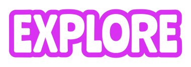 Cta çıkartmasının kalın mor ana hatlarını keşfedin. Keşif özelliği. Tarama işlevselliği. Site keşfi. Seyrüsefer. Oyuncu baloncuk metni. Dijital kelime. Magenta deyimi. Web tasarımı. Kullanılan çiftlik yazı tipi