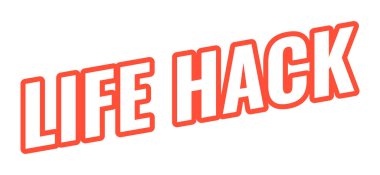 Life hack modern cesur web elementi. Pratik bir ipucu. Zekice bir numara. Günlük yaşantıyı kolaylaştırmak için akıllıca bir kestirme. Kırmızı hatlı eğimli metin tasarımı. Açılı tipografi, UI UX. Oswald yazı tipi kullanıldı