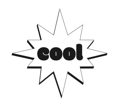 Havalı retro yıldız patlaması siyah beyaz çıkartması izole edilmiş. Moda promosyonu. Gençlik heyecanı. Sokak tarzı. Komik bağırış. Rozet etiketi. Amblem etiketi. Tek renkli tipografi. Düz resimlemeyi yazdır