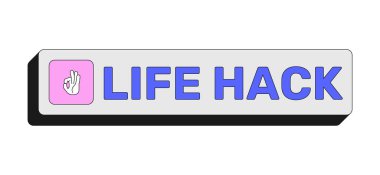 Yaşam hack dikdörtgen UI web düğmesi. Pratik bir ipucu. Zekice bir numara. Günlük yaşantıyı kolaylaştırmak için akıllıca bir kestirme. Renkli tıklanabilir öge. Sosyal medya için harekete geçme çağrısı, canlı yayın. Kullanılan Rubik yazı tipi