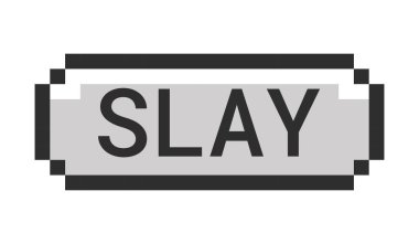 Monokrom piksel sanat düğmesini kes. Kendine güven cazibesi. Kendini ifade etme. Diva güzellik esnemesi. Güç stili. Parıltı modu. Gri tonlu eski UI. 8 bitlik bir tomografi. Pikselleştirilmiş 16bit web etiketi. Kullanılan Roboto Mono yazı tipi