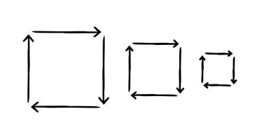Saat yönünde döndürülen kare oklar elle çizilmiş çizim grafik ögesi ayarlandı. Süreç akışı. Sürekli hareket halinde. Karalama yönü. Asgari siyah noktalar. Mürekkep el yazısıyla yazılmış semboller. Scribble illüstrasyonu