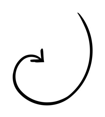 İçe doğru düz spiral ok elle çizilmiş grafik elementi. İçgözlem yapmaya odaklan. Yuvarlak dönüş. Döndürme hareketi. Karalama yönü. Asgari siyah işaret. Mürekkep el yazması sembolü. Scribble illüstrasyonu