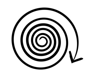 Yoğun spiral ok elle çizilmiş grafik elementi. İyice içe dönük odaklanma. Soyut yuvarlak girdap şekli. Karalama yönü. Asgari siyah işaret. Mürekkep el yazması sembolü. Scribble illüstrasyonu