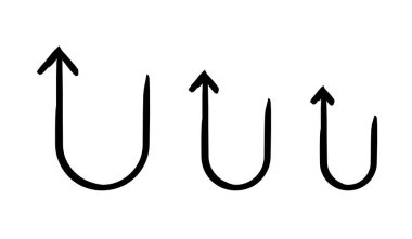 Sol elle çizilmiş oklar yukarı doğru çizilmiş grafik ögesi ayarlandı. Değişen boyutlarda U şeklinde kıvrımlı kuyruk işaretleri. Karalama yönü. Asgari siyah noktalar. Mürekkep el yazısıyla yazılmış semboller. Scribble illüstrasyonu
