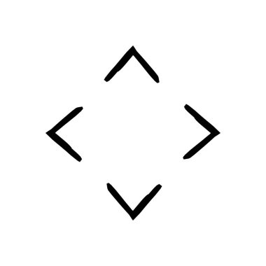 Dışa doğru çizilmiş dört ok, el çizimi grafik elementini gösteriyor. Kare genişleme açıları. Çok yönlü işaret. Karalama yönü. Asgari siyah işaret. Mürekkep el yazması sembolü. Scribble illüstrasyonu