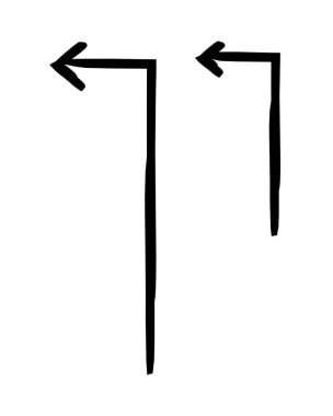 Dikey oklar sol elle çizilmiş grafik ögesine dönüyor. Keskin açı sola doğru. Ters hareket. Karalama yönü. Asgari siyah noktalar. Mürekkep el yazısıyla yazılmış semboller. Scribble illüstrasyonu