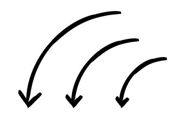 Süpürme hareketi el çizimi çizim grafik elementinde eğrilmiş oklar. Aşağı doğru kavis. Sol kavis. Karalama yönü. Asgari siyah noktalar. Mürekkep el yazısıyla yazılmış semboller. Scribble illüstrasyonu