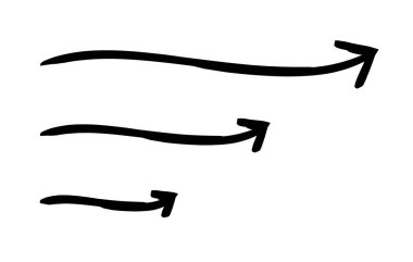 Sağa doğru eğimli oklar yukarı doğru elle çizilmiş çizim grafik ögesi seti. Düzgün bir yükseliş. Akan yol. Karalama yönü. Asgari siyah noktalar. Mürekkep el yazısıyla yazılmış semboller. Scribble illüstrasyonu