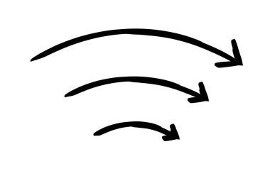 Eğik oklar elle çizilmiş grafik ögesi seti. Aşağı doğru yarı dairesel eğri. Teklif reddedildi. Karalama yönü. Asgari siyah noktalar. Mürekkep el yazısıyla yazılmış semboller. Scribble illüstrasyonu