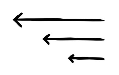 Sol elle çizilmiş grafik öğesini gösteren düz oklar. Görsel rehber. Sola doğru ters hareket. Karalama yönü. Asgari siyah noktalar. Mürekkep el yazısıyla yazılmış semboller. Scribble illüstrasyonu