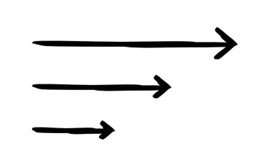 Düz oklar sağ elle çizilmiş grafik ögesi setini gösteriyor. Görsel işaret. Navigasyon sağa doğru. Karalama yönü. Asgari siyah noktalar. Mürekkep el yazısıyla yazılmış semboller. Scribble illüstrasyonu