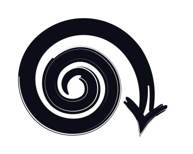 Yoğun spiral ok kalın vuruşlu grafiksel element. İyice içe dönük odaklanma. Soyut yuvarlak girdap şekli. Etkileyici grunge işaretleyici işaretleyici. Kabataslak bir yön. Vektör illüstrasyonu