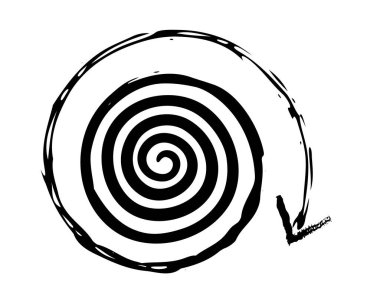 Yoğun spiral ok grunge doodle tasarım elementi. İyice içe dönük odaklanma. Soyut yuvarlak girdap şekli. El işaretçisi. Dinamik kabataslak yön tırmanışı. Sıkıntılı siyah mürekkep çizgisi sembolü