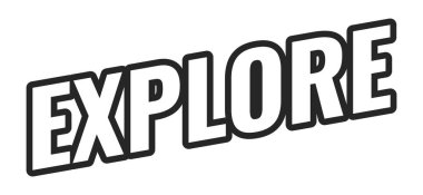 Kalın siyah çizgili web düğmesini keşfet. Keşif özelliği. Tarama işlevselliği. Site keşfi. Seyrüsefer. Minimum büyük harf metni. Beyaz dolgulu açılı harfler. UI UX. Oswald yazı tipi kullanıldı