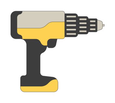 Kablosuz matkap 2D çizgi film nesnesi. İnşaat malzemeleri. Elektrikli sondaj. Atölye aleti. Ev tadilatı. DIY aracı beyaz üzerine izole element düz vektör klipsleme sanatı. Benek illüstrasyonu