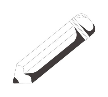 Silgi 2D satır nesnesi olan eğlenceli bir kalem. Yazma aracı. Okul malzemeleri. Enstrüman açılı görünüm çiziliyor. Kırtasiye ögesi yalıtılmış Clipart vektör mürekkep ana hatları ögesi. Tek renkli nokta illüstrasyonu