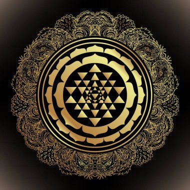 Sri Yantra ya da Sri Çakra, mistik diyagramın bir formu, Shri Vidya Hindu tantra okulu sembolü. Kutsal geometri vektör tasarım elementi. Vektör illüstrasyonu.