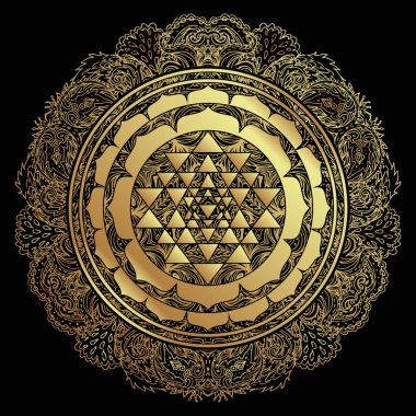 Sri Yantra ya da Sri Çakra, mistik diyagramın bir formu, Shri Vidya Hindu tantra okulu sembolü. Kutsal geometri vektör tasarım elementi. Vektör illüstrasyonu.