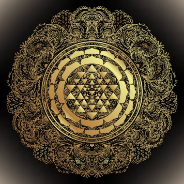 Sri Yantra ya da Sri Çakra, mistik diyagramın bir formu, Shri Vidya Hindu tantra okulu sembolü. Kutsal geometri vektör tasarım elementi. Vektör illüstrasyonu.