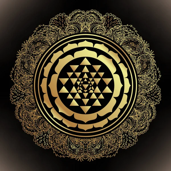 O Sri Yantra ou Sri Chakra, forma de diagrama místico, escola Shri Vidya do símbolo do tantra hindu. Elemento de desenho vetorial da geometria sagrada. Ilustração vetorial . — Vetor de Stock